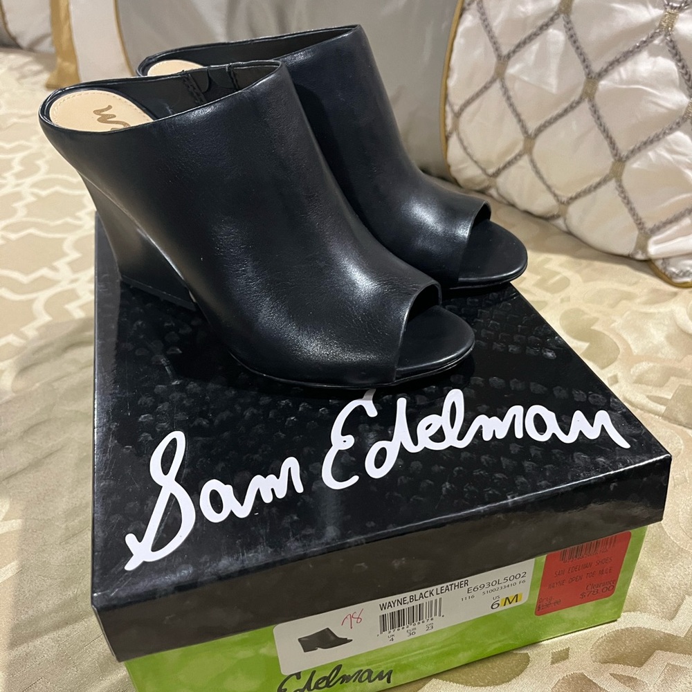 Sam Edelman Black Peep-Toe Mules